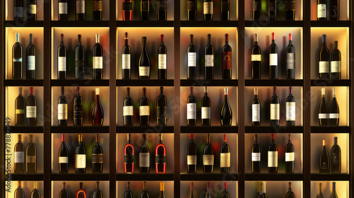Wine bottles sitting in wooden rack in enoteca
