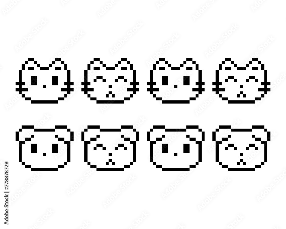 Black and white cat and dog sticker. Kitten and puppy icon outline pixel art isolated element. Black and white cat and dog sticker. Kitten and puppy icon outline pixel art isolated element.
