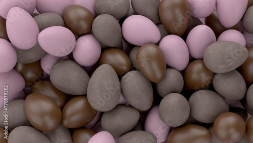 Easter background with chocolate eggs. 3d render illustration