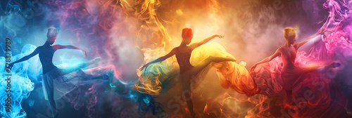 Beautiful ballerina dancing in colorful smoke on black background Generated AI  Dancing silhouette of a girl in a nightclub attractive
