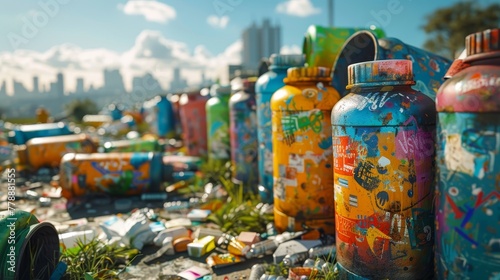 Hazardous waste , chemicals, paint, garbage and environmental pollution, futuristic background