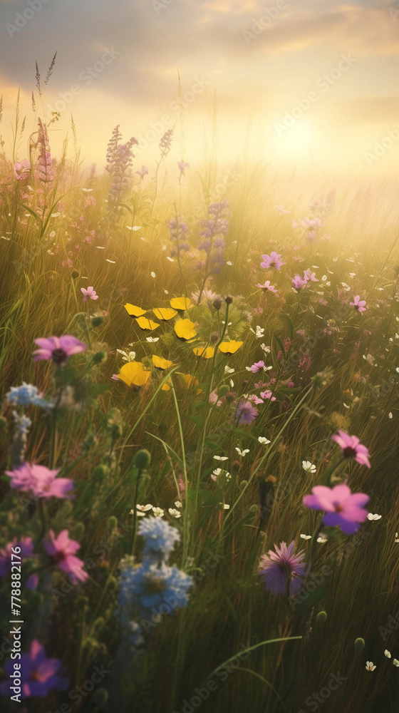flowers field in the morning
