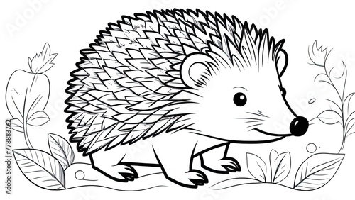 illustration of outline cute hedgehog and flower with ladybug isolated on white background. Coloring book for kids. Entice kids with a captivating coloring book