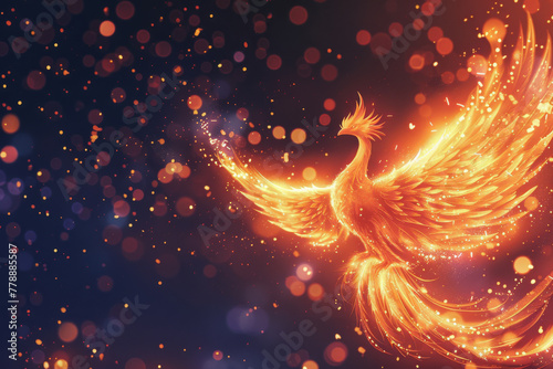 Majestic Fiery Phoenix Rising in a Sparkling Night Sky © Yulia