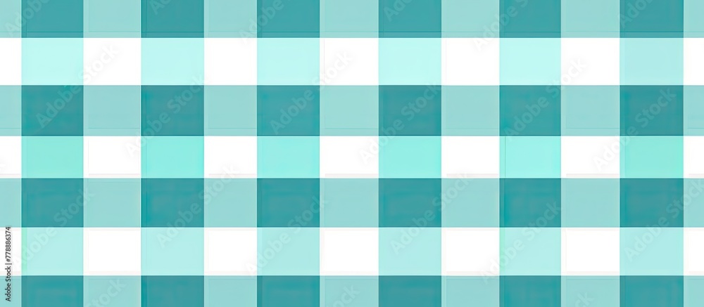 The sky blue and emerald green tartan pattern on a white background creates a timeless and classic look. The intersecting rectangles form a stylish and versatile textile design
