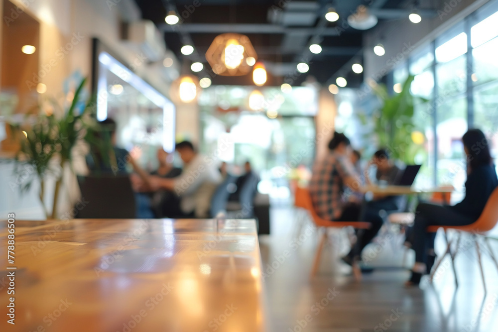 Business office with blurred people casual wear, with blurred bokeh background