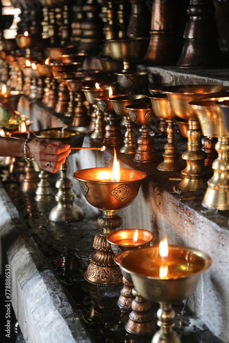 Traditional oil lamp burning / India