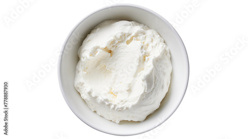 Fresh ricotta on a white background viewed slightly from above