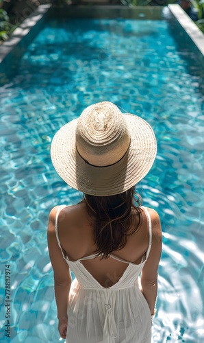 woman wearing a hat on a vacation by the beach and pool  © Basel