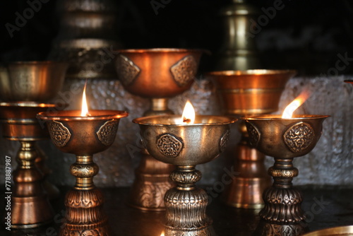 Traditional oil lamp burning / India