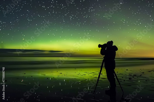 person, capturing the incredible aurora borealis and australis, with silhouette of person visible