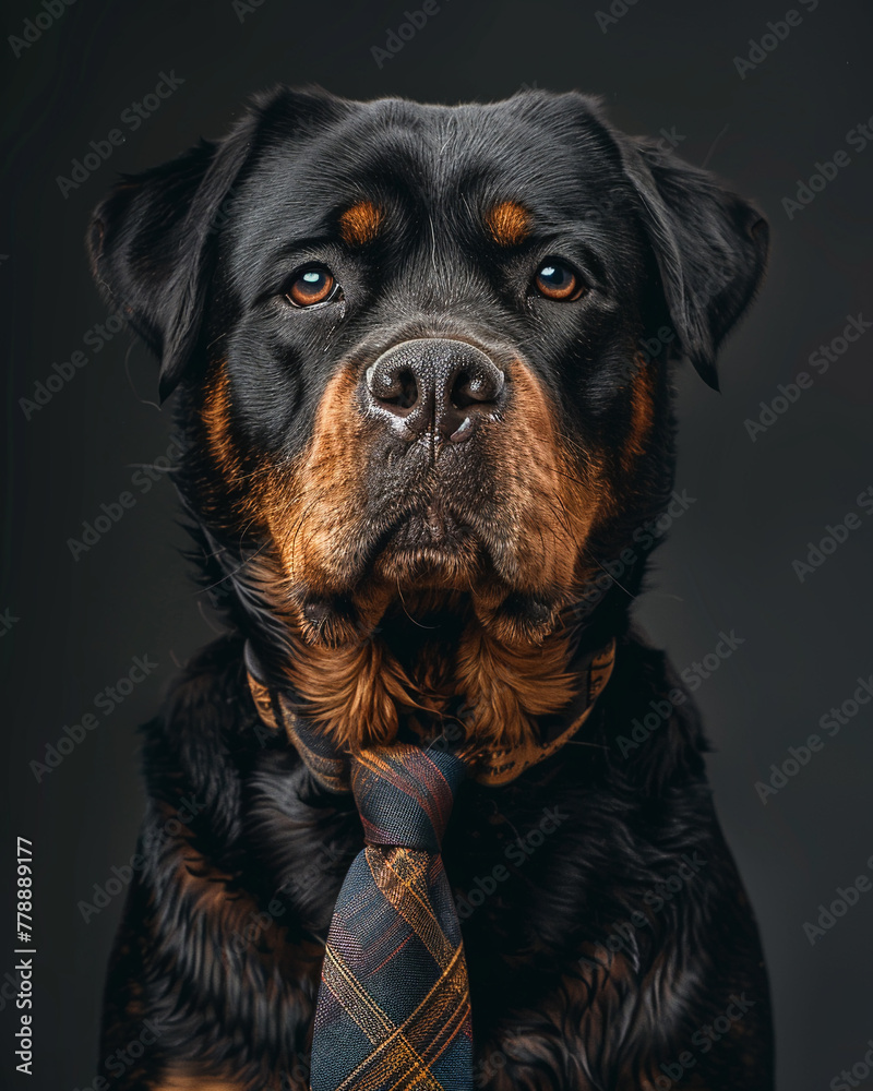 rottweiler dog wearing a tie studio portrait