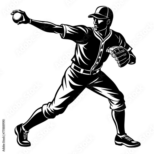 Black silhouette illustration of a baseball player in action pose