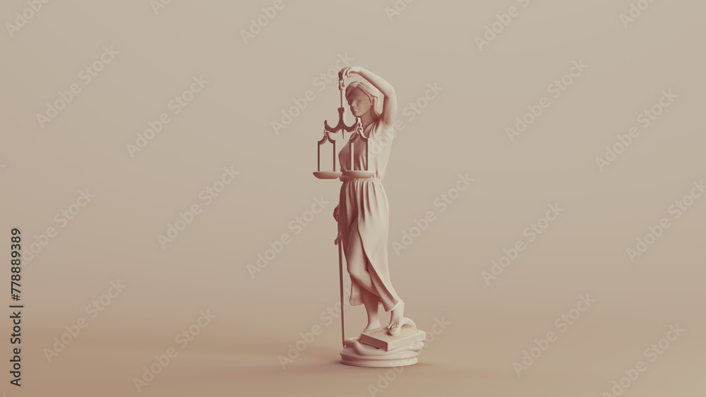 Lady justice judicial system classic statue woman soft tones beige brown background quarter left view 3d illustration render digital rendering Lady justice judicial system classic statue woman soft tones beige brown background quarter left view 3d illustration render digital rendering