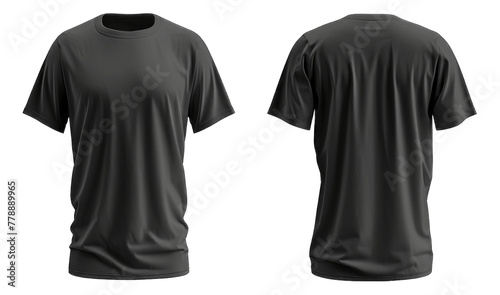 Black Colored Blank T-Shirt Mockup, Front and Back View, Apparel Design Template on Transparent Background