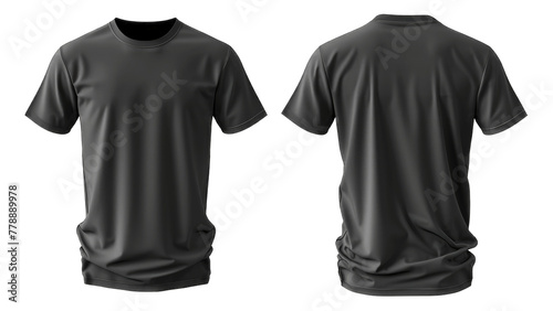 Black Colored Blank T-Shirt Mockup, Front and Back View, Apparel Design Template on Transparent Background