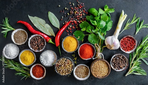 Spice Odyssey  Vibrant Mediterranean Condiments on Black Table