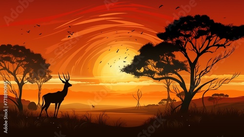 A striking logo icon featuring a silhouetted  leaping gazelle in an African savanna.