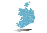 Mapa azul de Irlanda en fondo blanco.