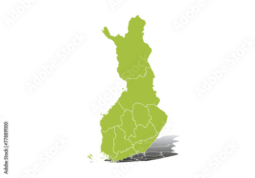 Mapa verde de Finlandia en fondo blanco.
