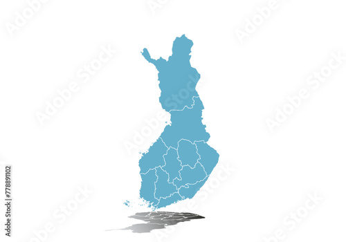 Mapa azul de Finlandia en fondo blanco.