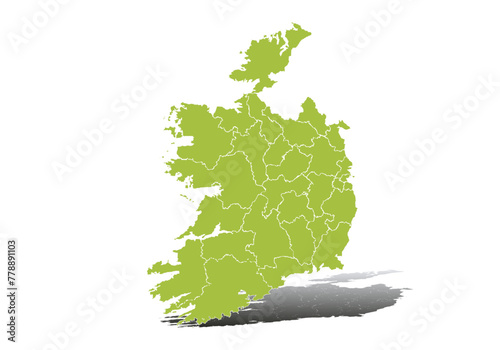 Mapa verde de Irlanda en fondo blanco.
