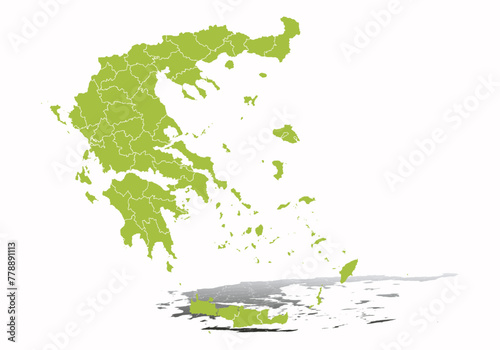 Mapa verde de Grecia en fondo blanco.