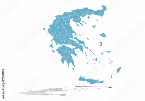 Mapa azul de Grecia en fondo blanco.
