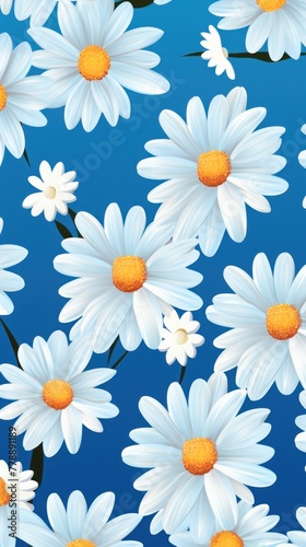 Blue and white daisy pattern  hand draw  simple line  flower floral spring summer background design with copy space for text or photo backdrop 