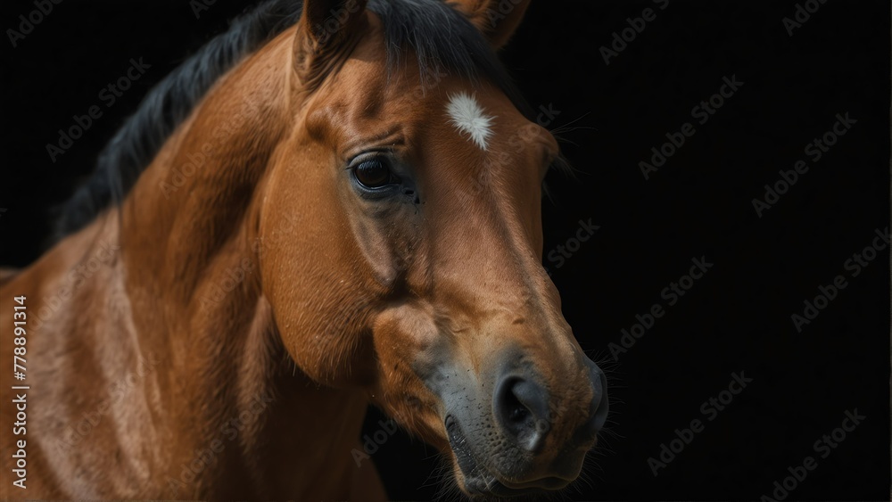 buckskin horse close up portrait on plain black background from Generative AI