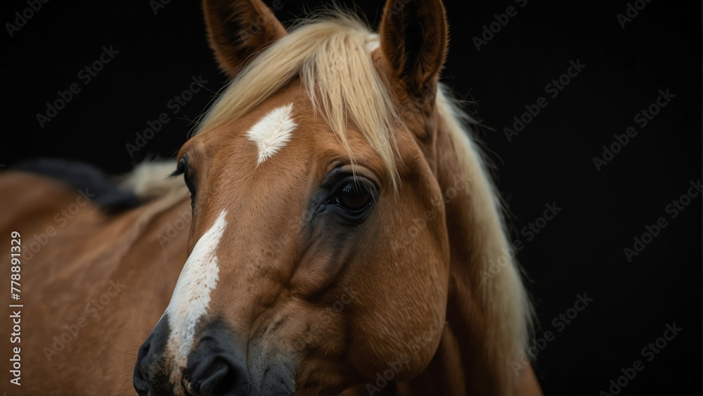 Obraz premium buckskin horse close up portrait on plain black background from Generative AI