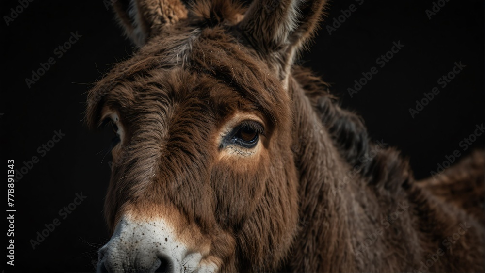Fototapeta premium donkey horse close up portrait on plain black background from Generative AI