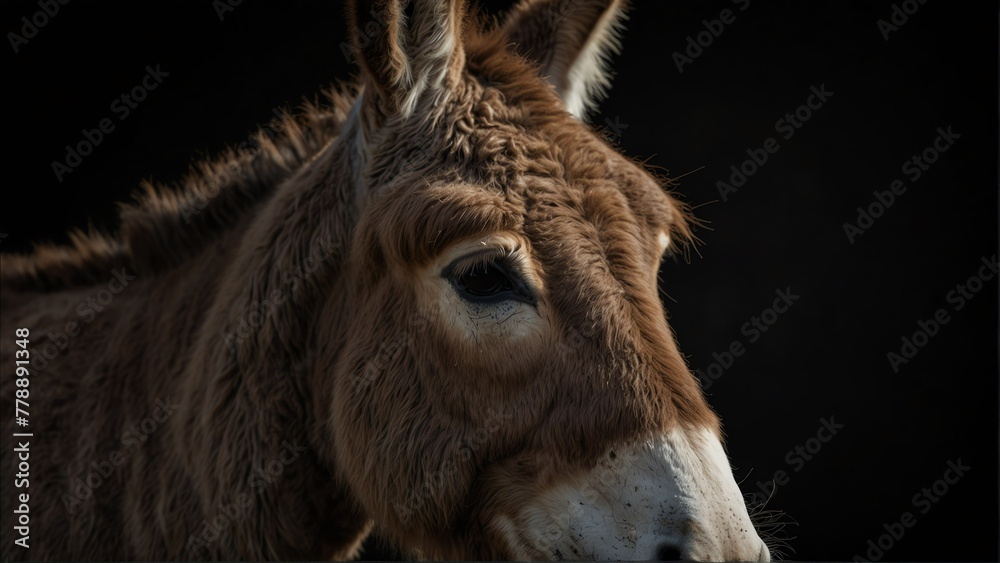 donkey horse close up portrait on plain black background from Generative AI