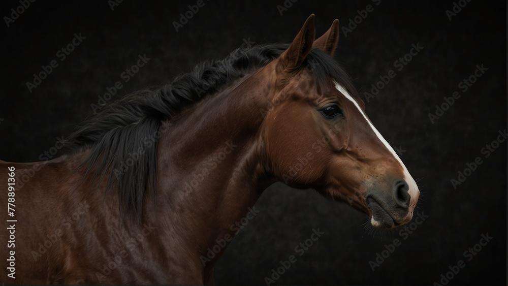 mustang horse close up portrait on plain black background from Generative AI mustang horse close up portrait on plain black background from Generative AI