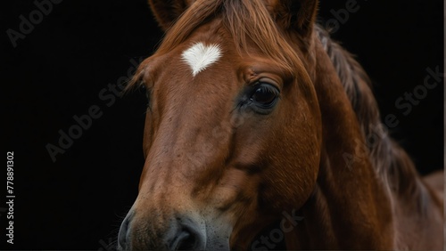 brown horse close up portrait on plain black background from Generative AI