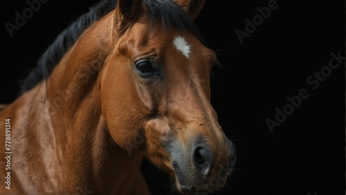 buckskin horse close up portrait on plain black background from Generative AI © Arceli
