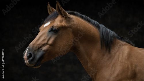 buckskin horse close up portrait on plain black background from Generative AI © Arceli