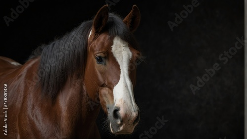 clydesdale horse close up portrait on plain black background from Generative AI © Arceli