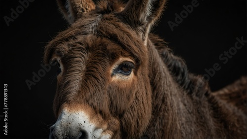 donkey horse close up portrait on plain black background from Generative AI photo