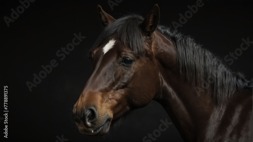 mustang horse close up portrait on plain black background from Generative AI