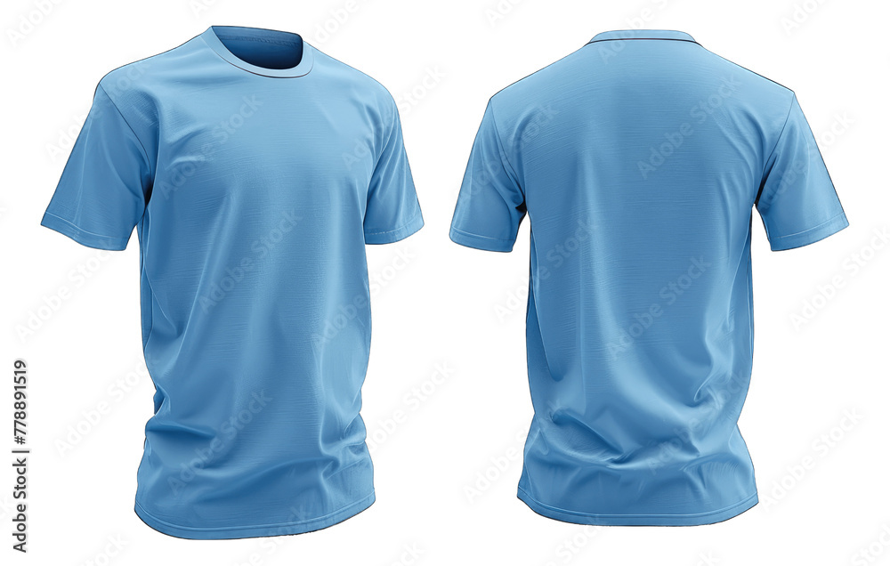 Light Blue Colored Blank T-Shirt Mockup, Front and Back View, Apparel Design Template on Transparent Background Light Blue Colored Blank T-Shirt Mockup, Front and Back View, Apparel Design Template on Transparent Background