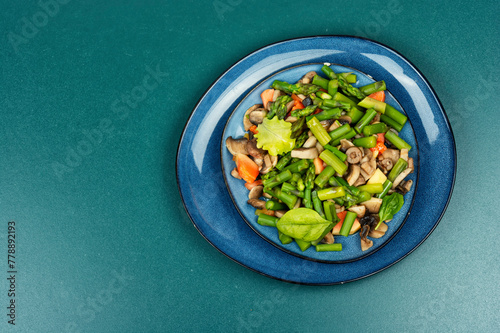 Vegan green asparagus and mushroom salad.