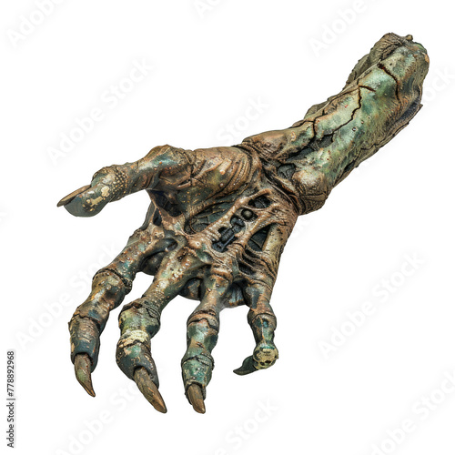 Hand made of bones isolated on transparent background. Creepy and macabre skeletal hand for Halloween designs photo