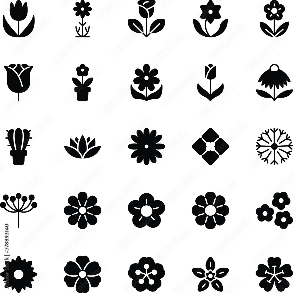 Flowers Glyph Vector Flat Icons Pack	