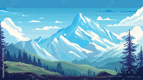 Mountain Landscape. Hand drawn vector illustration photo