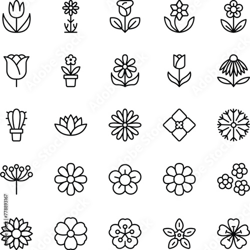 Flowers Outline Vector Flat Icons Pack 