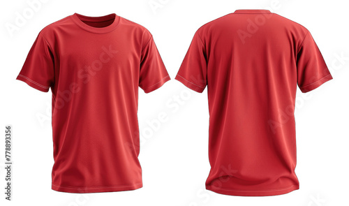 Red Colored Blank T-Shirt Mockup, Front and Back View, Apparel Design Template on Transparent Background