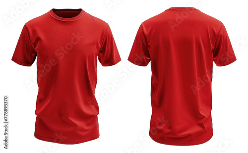 Red Colored Blank T-Shirt Mockup, Front and Back View, Apparel Design Template on Transparent Background