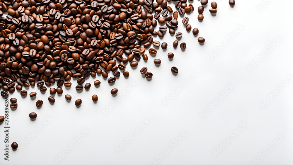 Image of coffee beans pouring on a white background. generative AI. Image of coffee beans pouring on a white background. generative AI.
