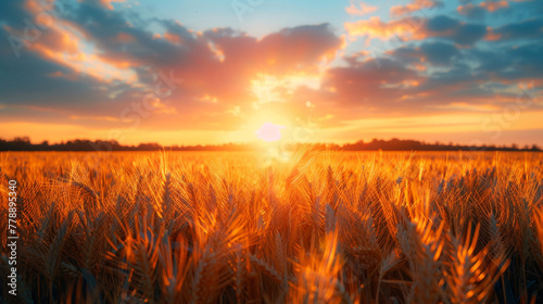 Golden Wheat Field Sunset Farming Industry agriculture